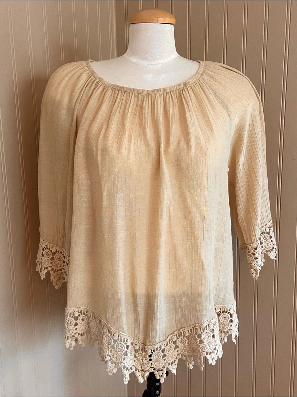 Blue Mood Lace Gauze Boho Hippie Blouse Top Women’s Size L-XL